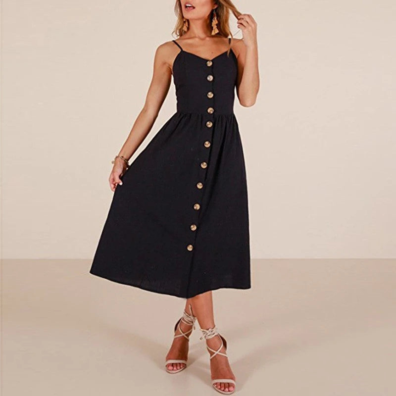 Camisole Fashionable Patchwork Button Tie Midi Dresses