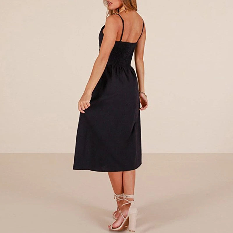 Camisole Fashionable Patchwork Button Tie Midi Dresses
