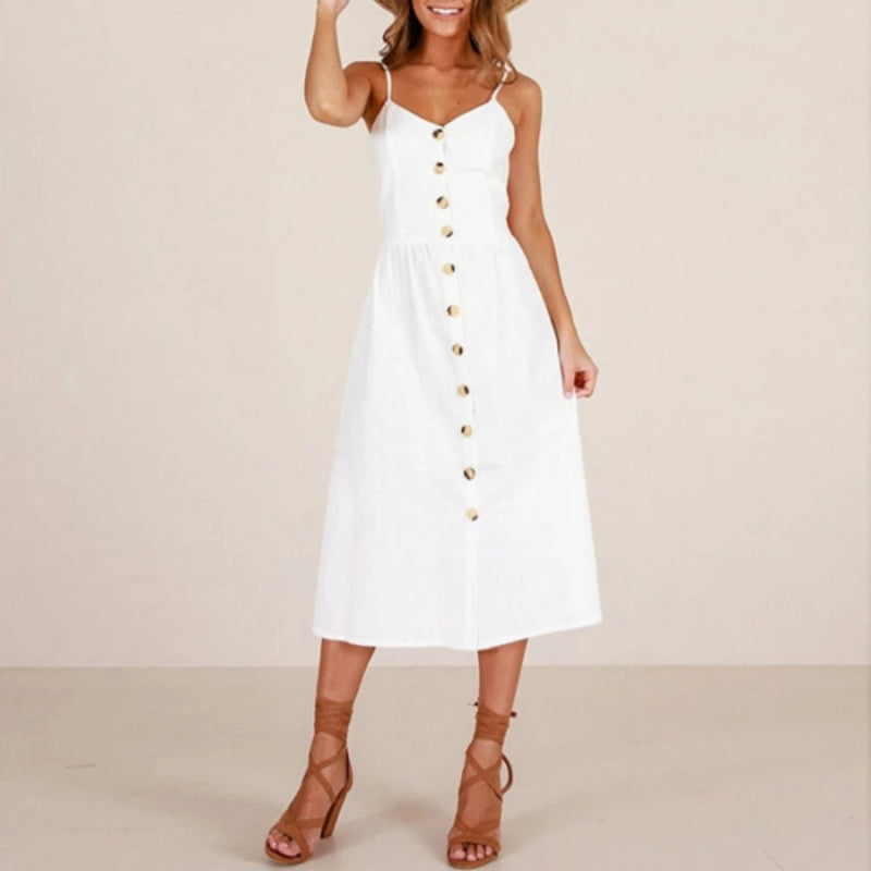 Camisole Fashionable Patchwork Button Tie Midi Dresses