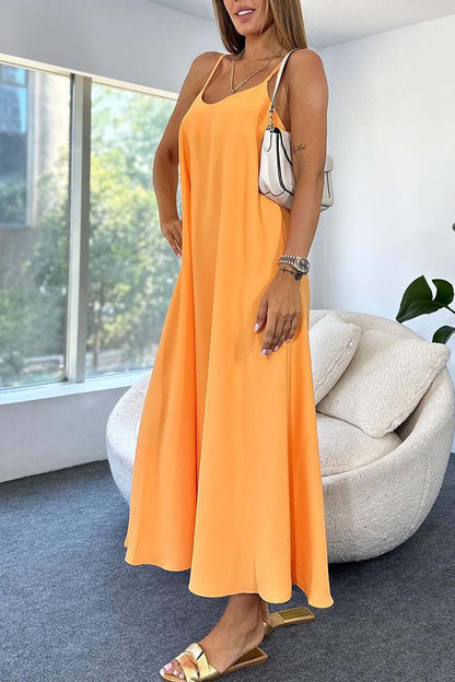 Color A-line Sleeveless Midi Dress
