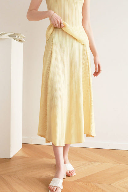 Color Full Pleated High Waist Skirt