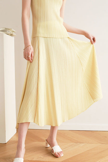 Color Full Pleated High Waist Skirt
