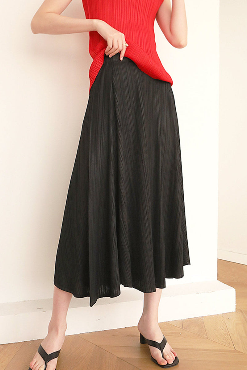 Color Full Pleated High Waist Skirt
