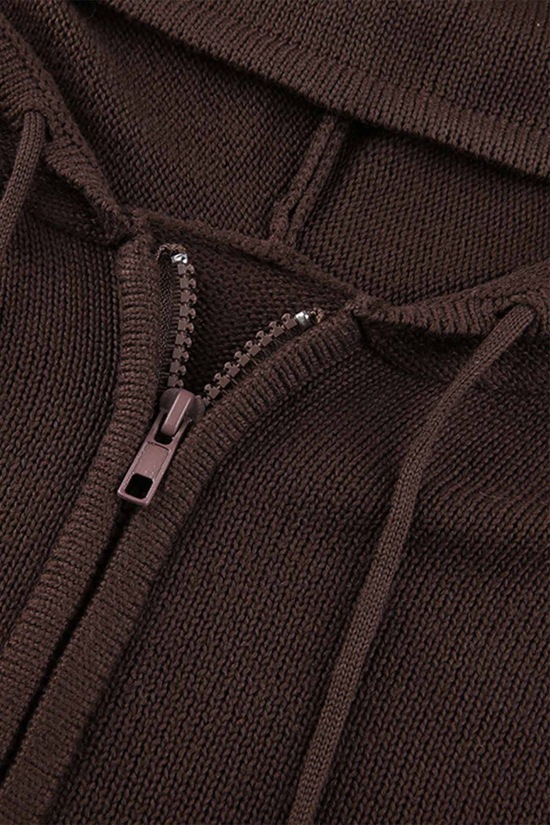 Color Hooded Pocket Zip-up Cardigan