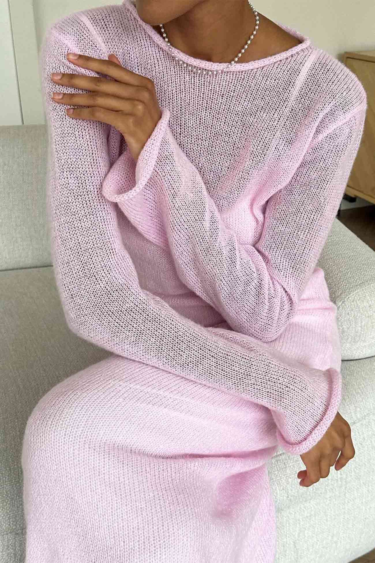 Color Knitted Semi-sheer Maxi Dress Set