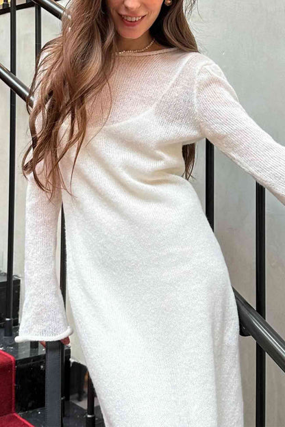 Color Knitted Semi-sheer Maxi Dress Set
