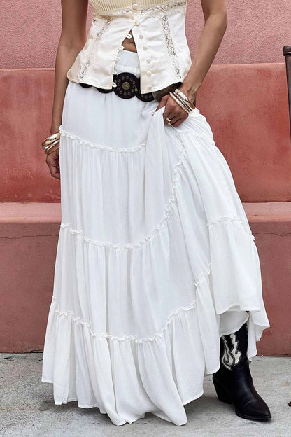 Color Ruffled Tiered Skirt