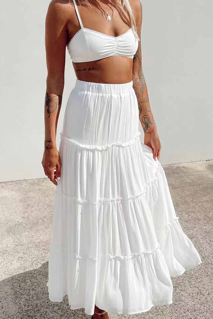 Color Ruffled Tiered Skirt