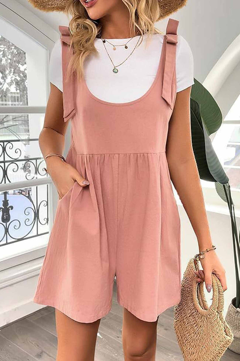 Color Shoulder Bow Pocket Rompers
