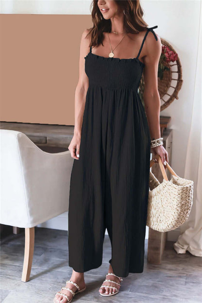 Color Sleeveless Smocked Jumpsuit