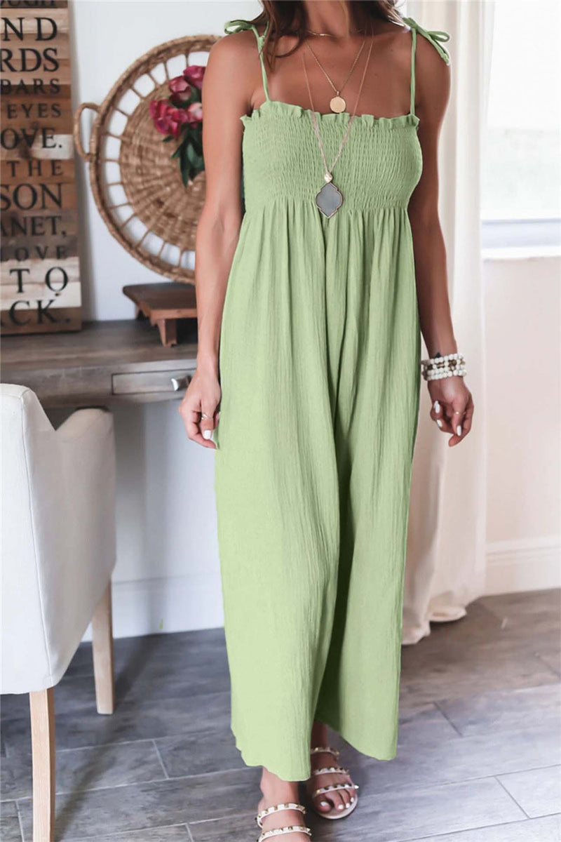 Color Sleeveless Smocked Jumpsuit