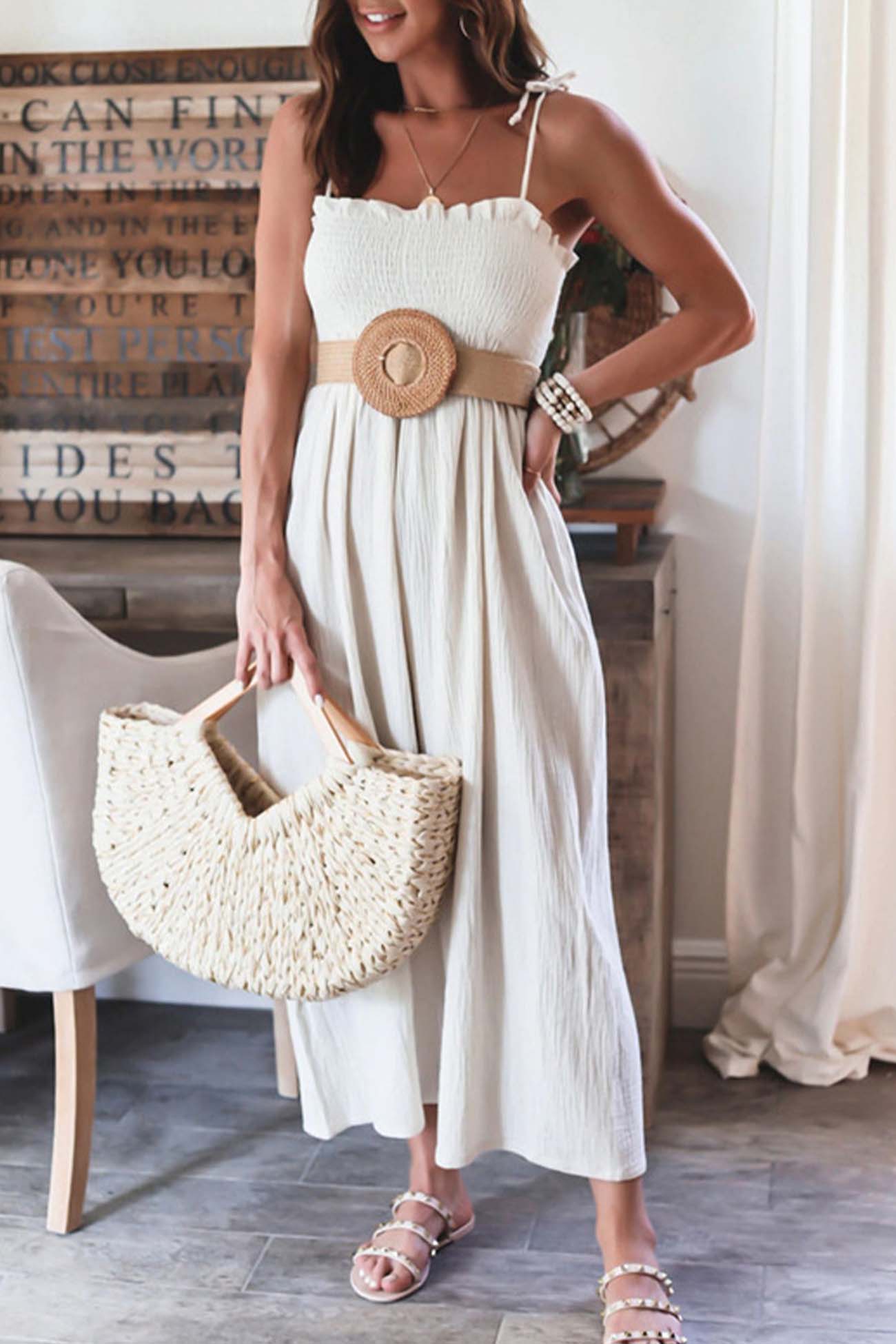 Color Sleeveless Smocked Jumpsuit