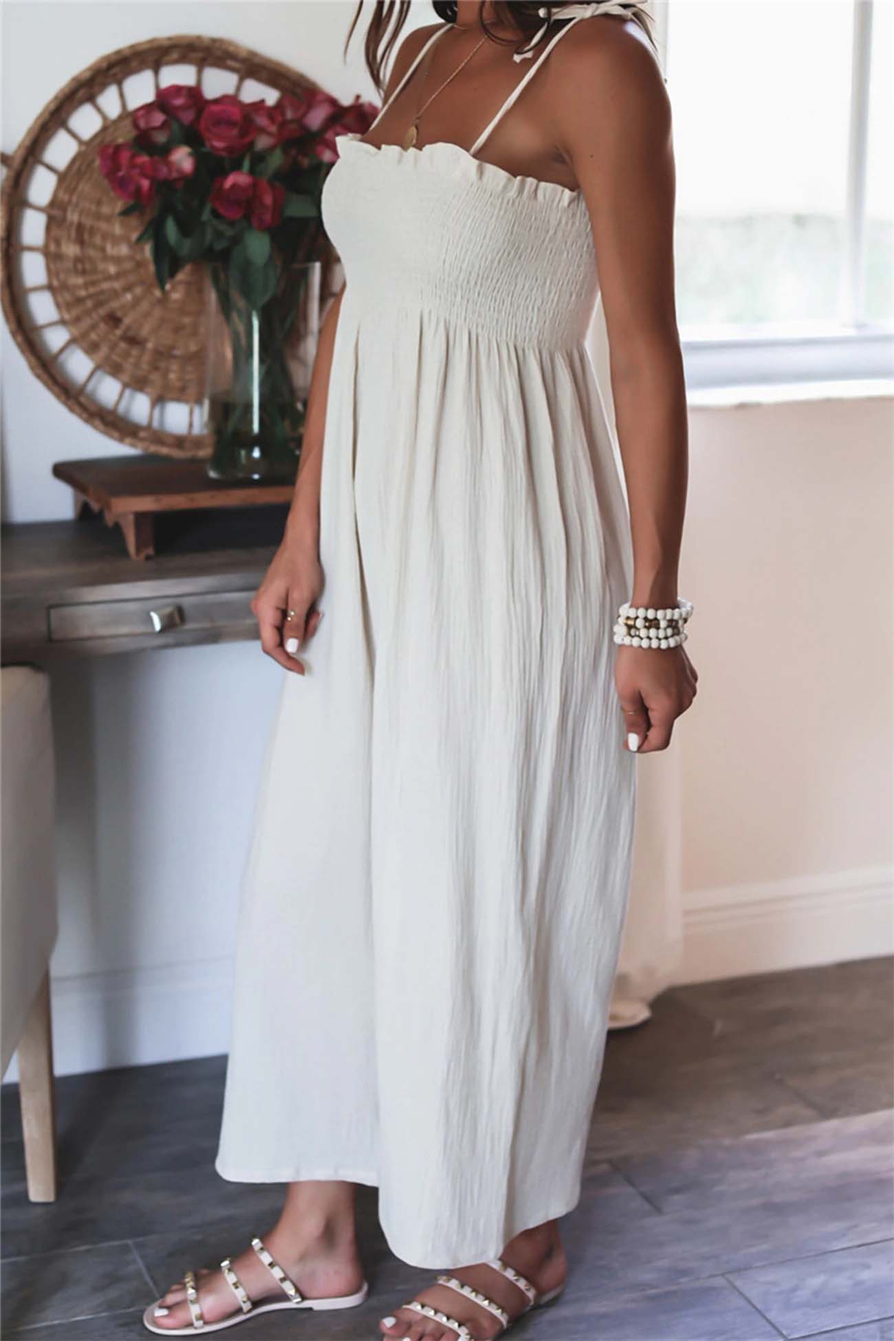 Color Sleeveless Smocked Jumpsuit