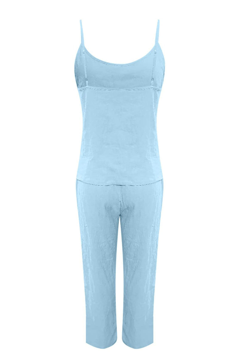 Color Cotton Spaghetti Straps Long Pants Set