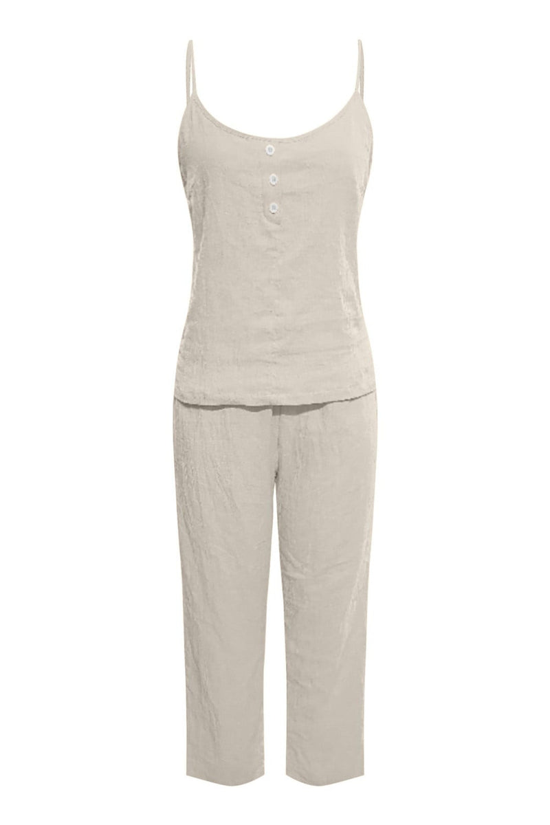 Color Cotton Spaghetti Straps Long Pants Set