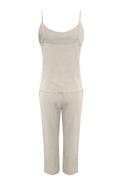 Color Cotton Spaghetti Straps Long Pants Set