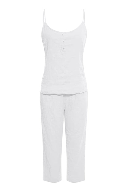 Color Cotton Spaghetti Straps Long Pants Set