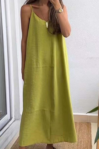 Color Spaghetti Straps Loose Midi Dress