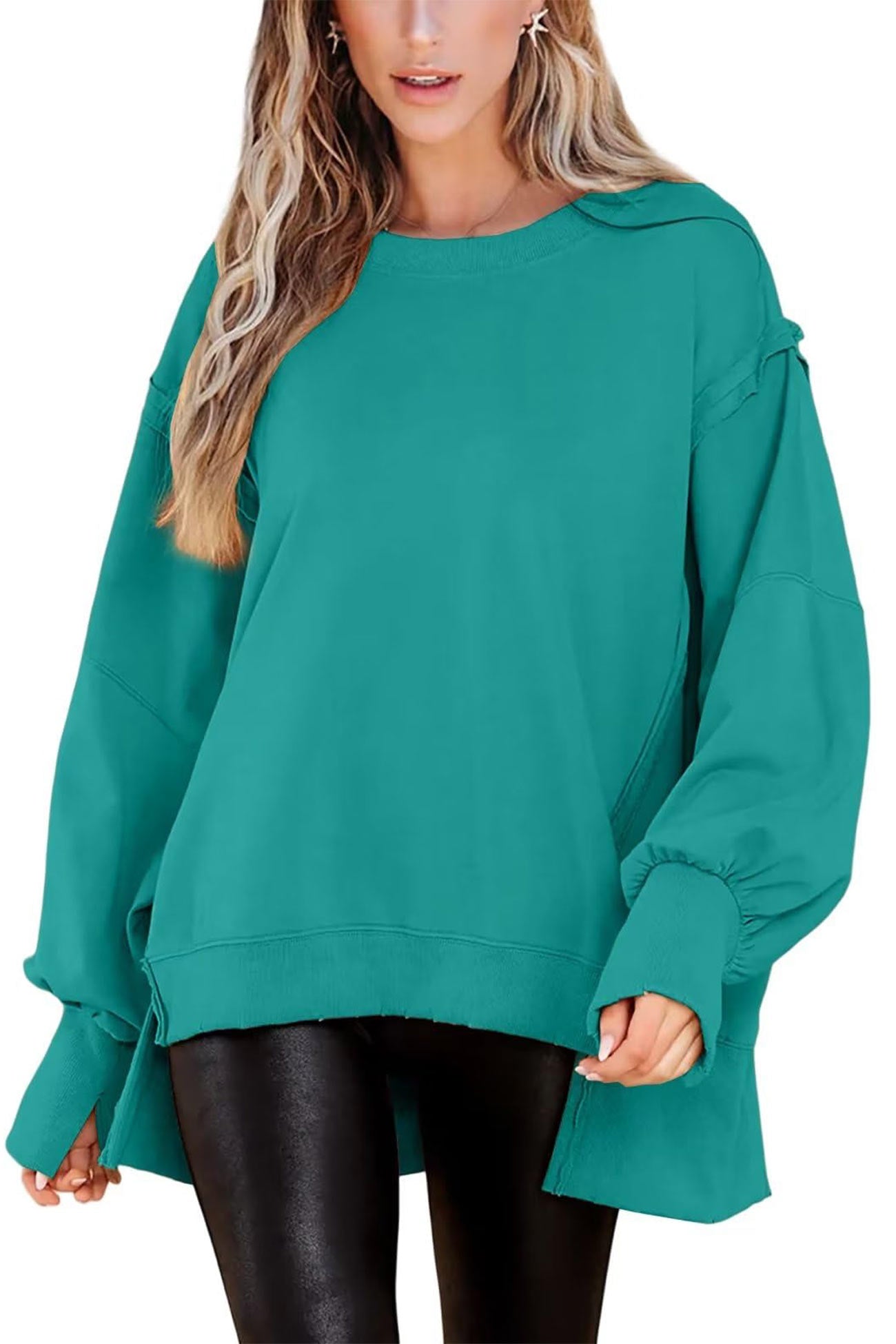 Crew Neck Long Sleeve Slit Sweatshirt