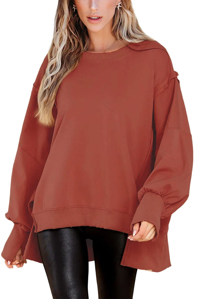 Crew Neck Long Sleeve Slit Sweatshirt