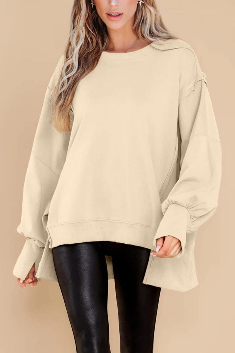 Crew Neck Long Sleeve Slit Sweatshirt