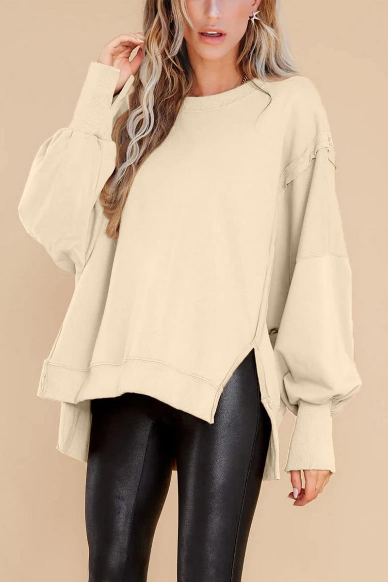 Crew Neck Long Sleeve Slit Sweatshirt