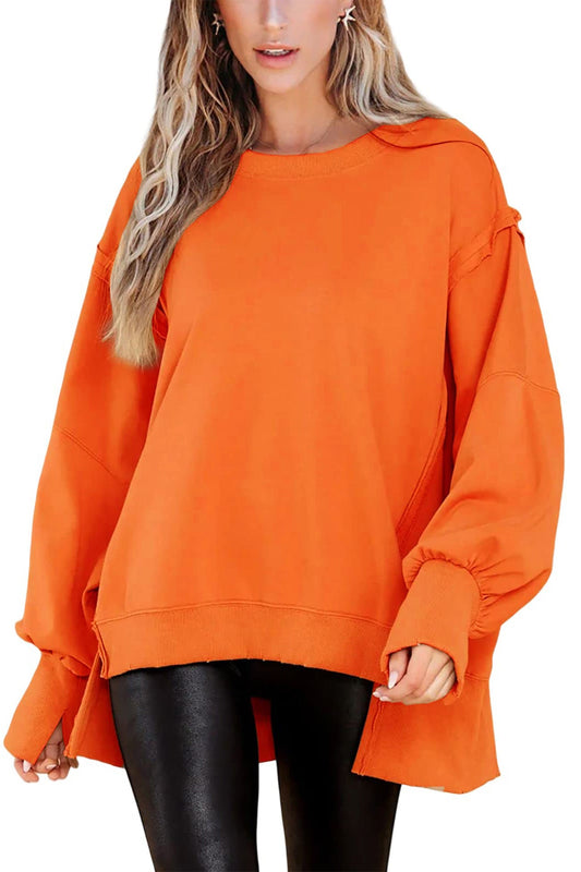 Crew Neck Long Sleeve Slit Sweatshirt