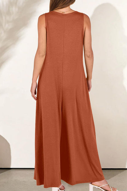 V Neck Pocket Wide Leg Jumpsuits