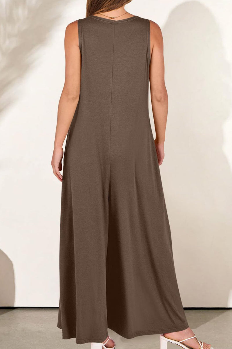 V Neck Pocket Wide Leg Jumpsuits