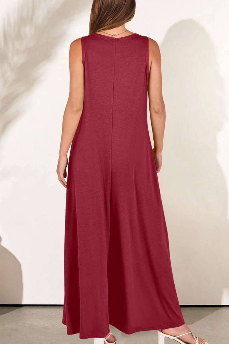 V Neck Pocket Wide Leg Jumpsuits