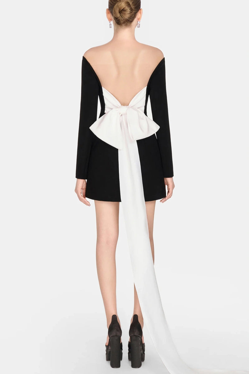 Soni Off Shoulder Bow Embeliished Backless Mini Dress
