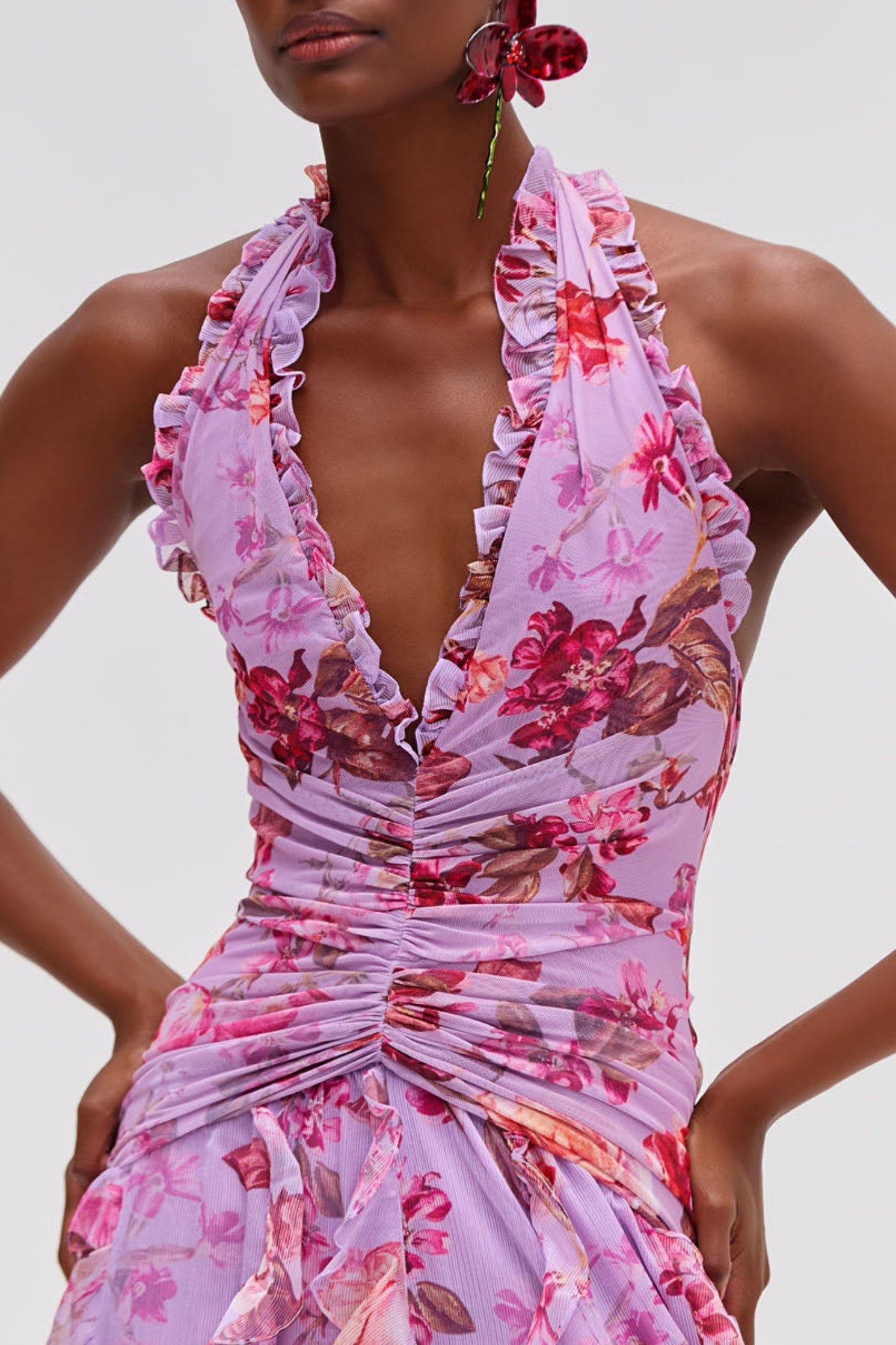 Souza Halter Ruffle Tulle Maxi Dress - Pink