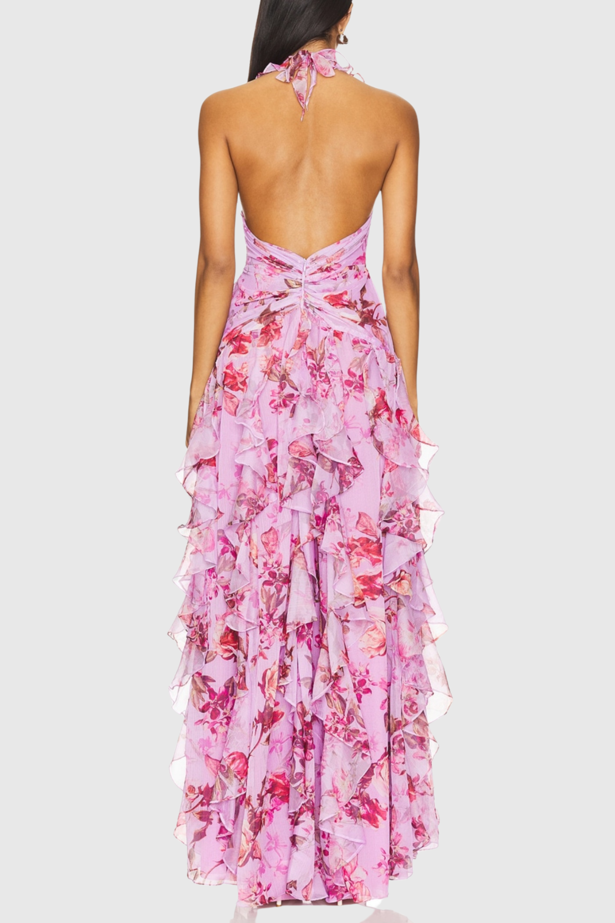 Souza Halter Ruffle Tulle Maxi Dress - Pink