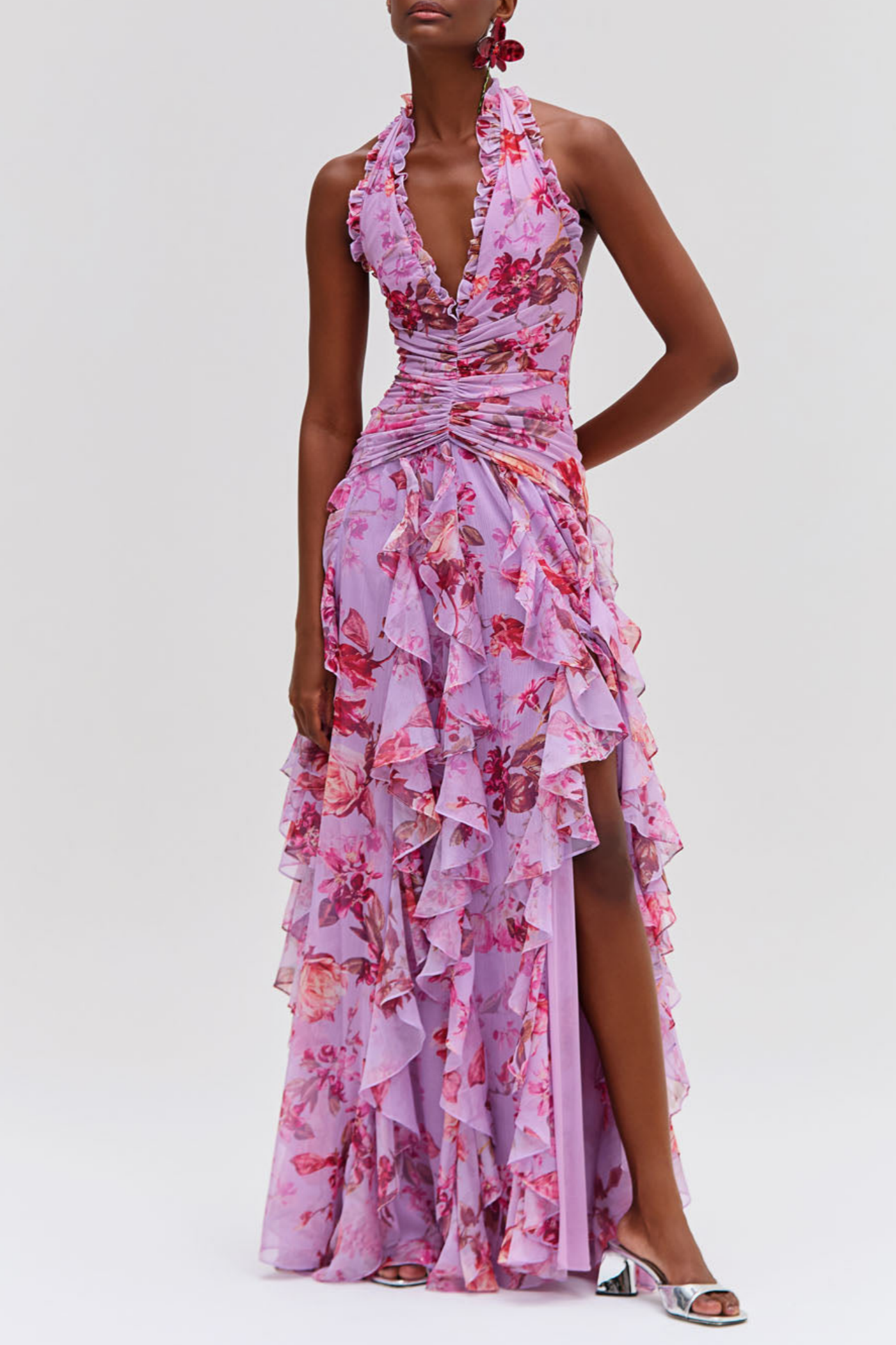 Souza Halter Ruffle Tulle Maxi Dress - Pink