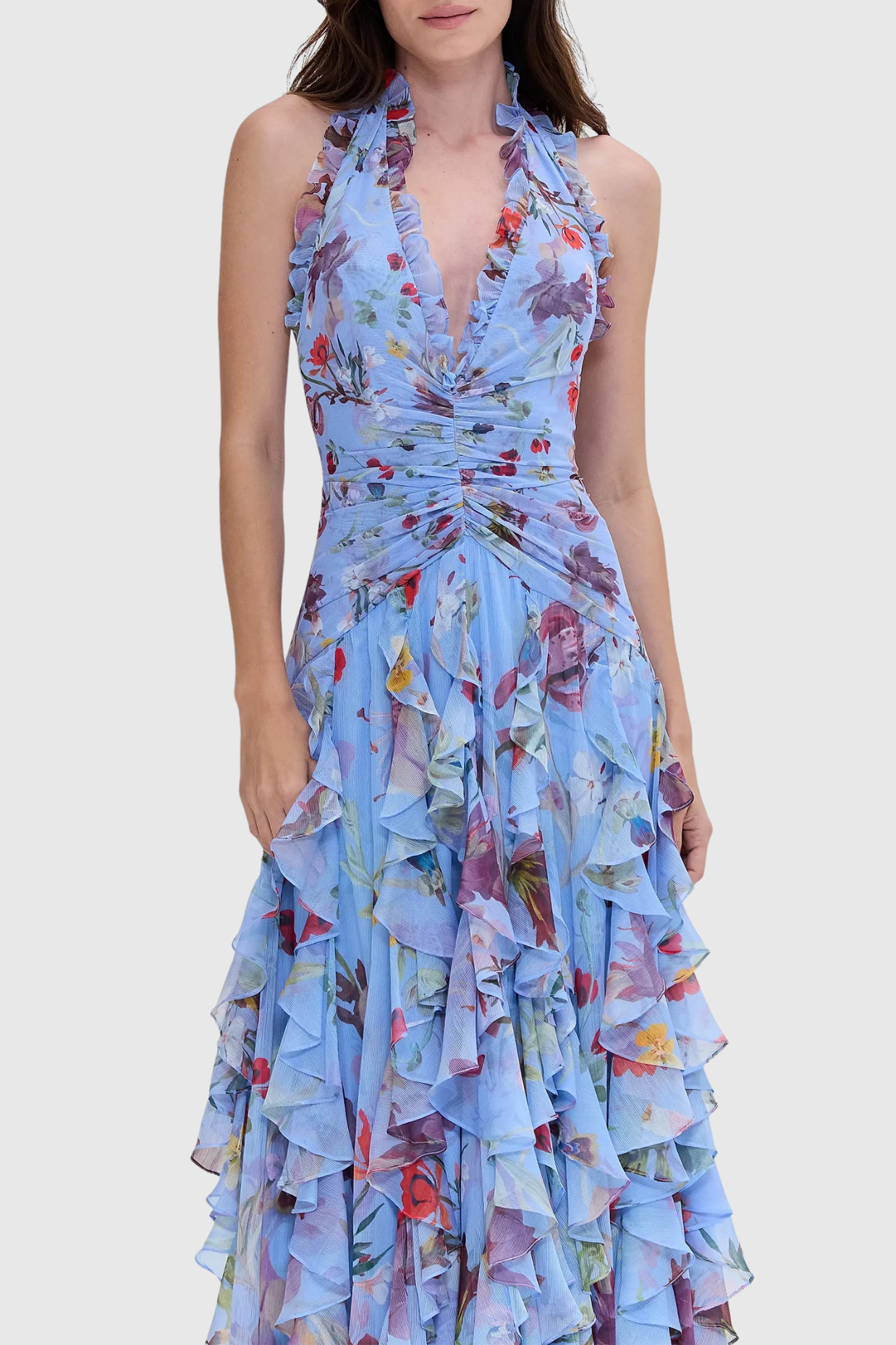 Souza Halter Ruffle Tulle Maxi Dress - Blue