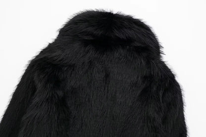 Spring Winter Cropped Faux Open Front Lapel Fluffy Plush Coat
