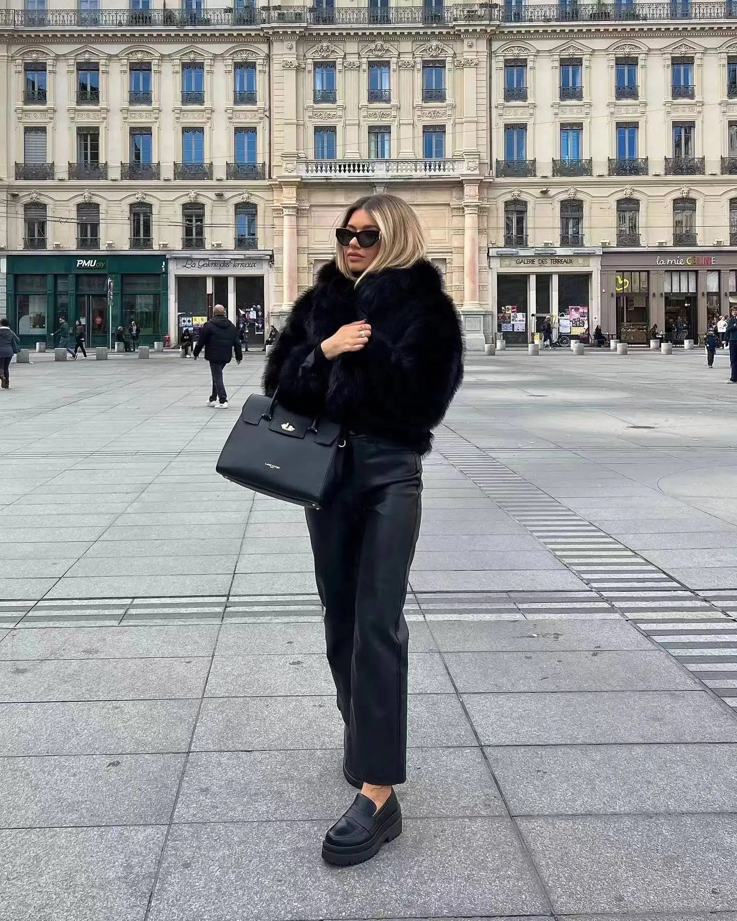 Spring Winter Cropped Faux Open Front Lapel Fluffy Plush Coat