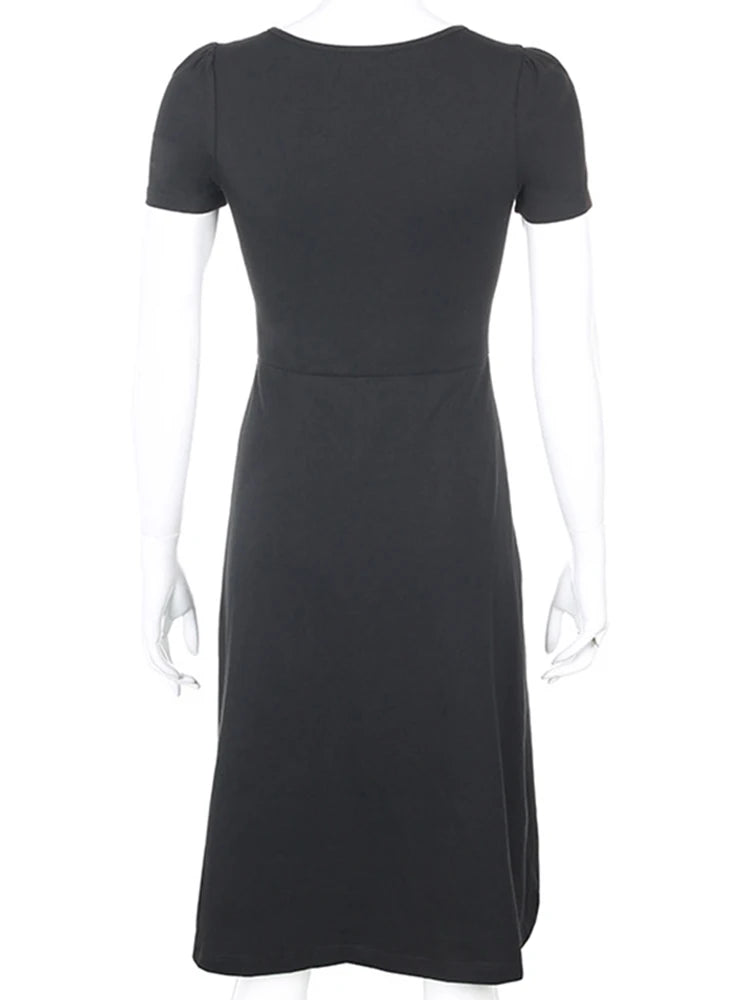 Square Ruched Black Side Split Gothic Sun New Midi Dresses