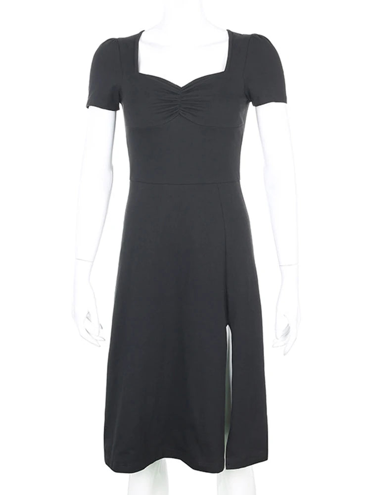 Ruched Black Short Female Summer Es New Midi Dresses