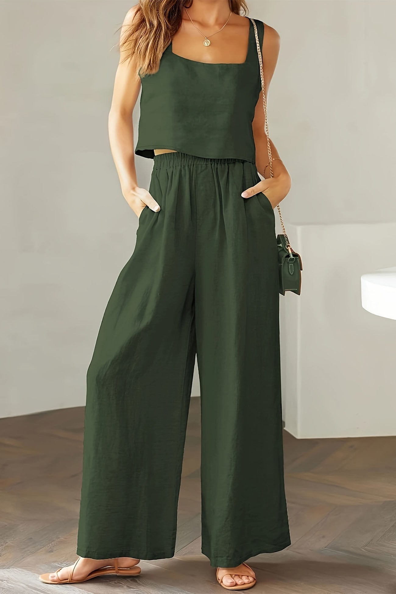 Square Neck Tank Top Long Pants Set