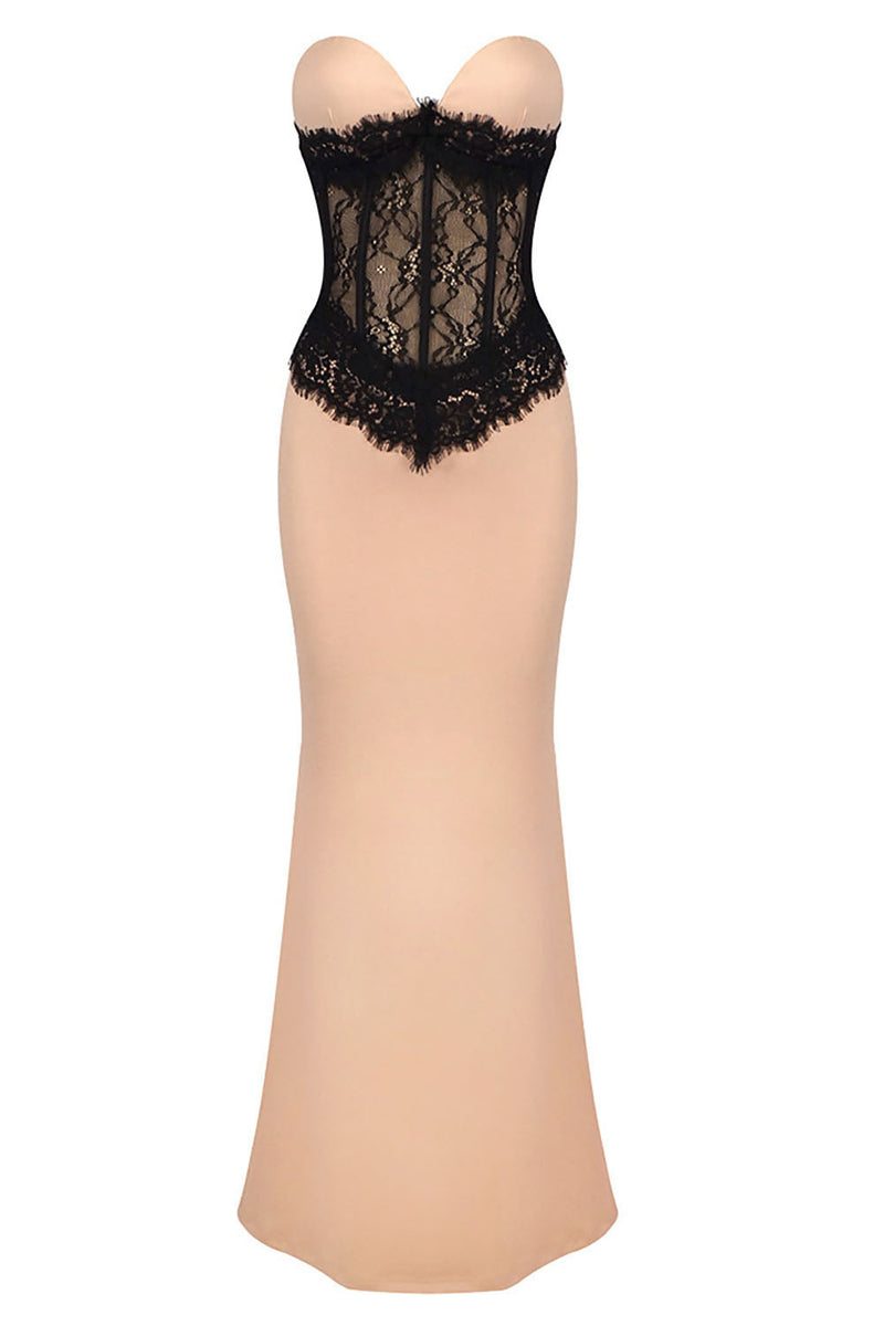 Barbara Embroidered Lace Strapless Maxi Dress