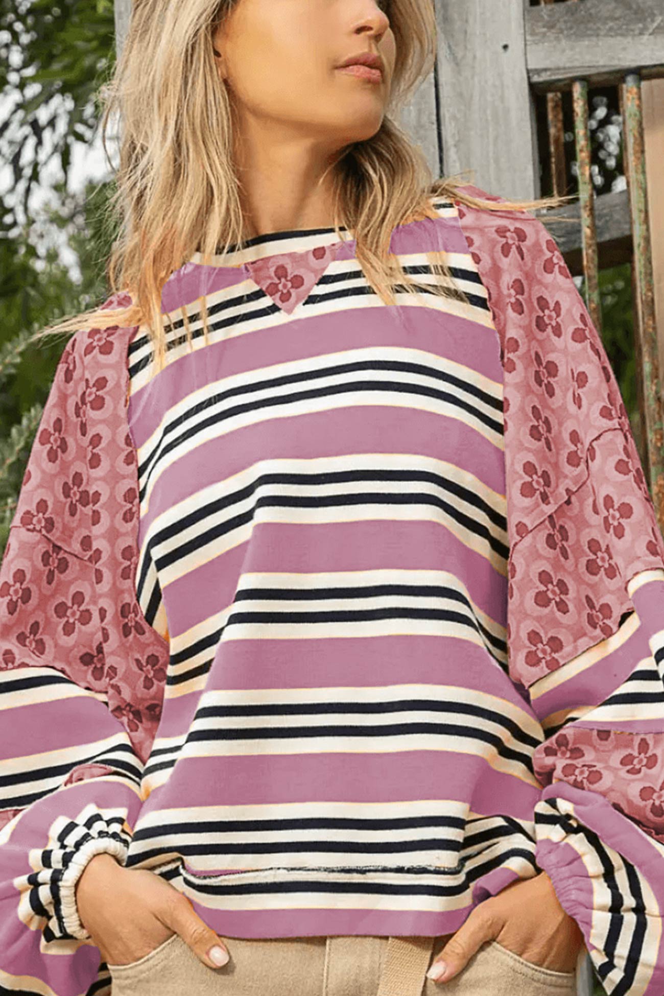 Striped Print Cotton Sweatshirt