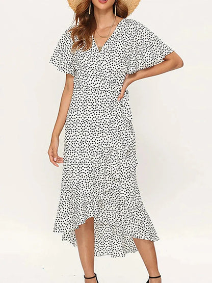 Beach Long Chiffon Ruffles V-neck Party Robe Midi Dresses