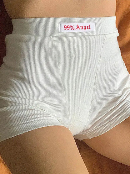 Summer White Letter Embroidery Biker Shorts Ribber Knit Black High Waist Shorts