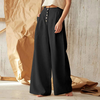 Flared Color High Waist Cotton Linen Pant