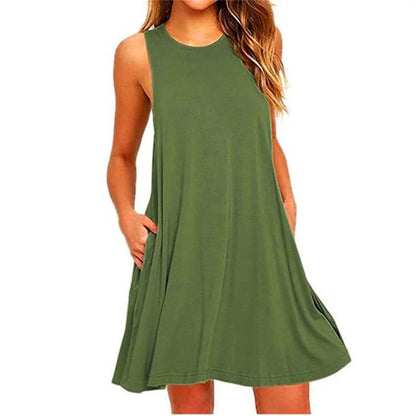 Sleeveless O-neck Club Beach A-line Mini Vestidos Midi Dresses