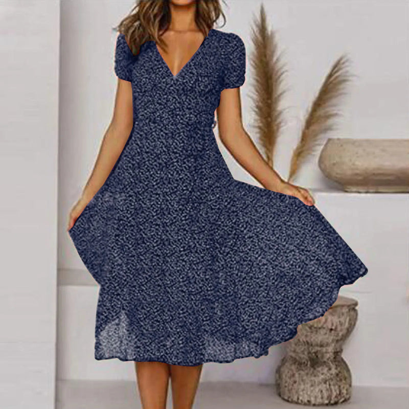 Summer Short V Neck Polka Dot Sun Midi Dresses