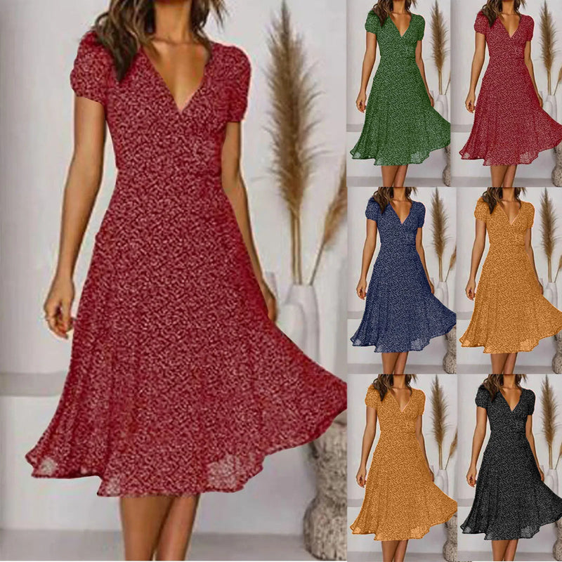 Summer Short V Neck Polka Dot Sun Midi Dresses
