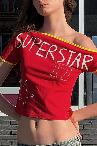 Superstar Print Rhinestone T-shirt