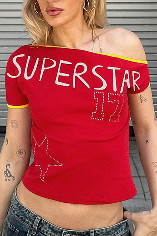 Superstar Print Rhinestone T-shirt